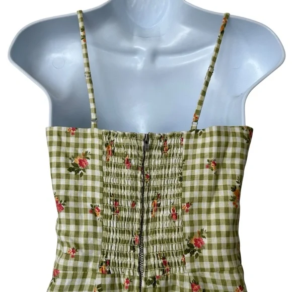 Reformation Roarke Linen Dress Patio Floral Checkered Feminine Dress 4 - Picture 8 of 13